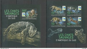2013 Central Africa Fauna Animals Wild Cats From South America Kb+Bl ** Ca606