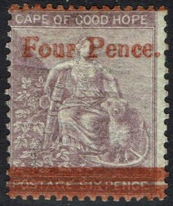 CAPE OF GOOD HOPE 1868 HOPE FOUR PENCE ON 6D 