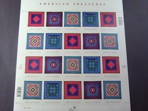 U.S.# 3524-3527(3527a)-MNH--PANE OF 20--AMERICAN TREASURES/AMISH QUILTS---2001