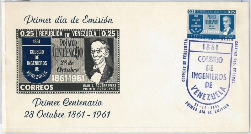 59873 - Venezuela - POSTAL HISTORY: FDC COVER 1961 - STAMP CENTENARY