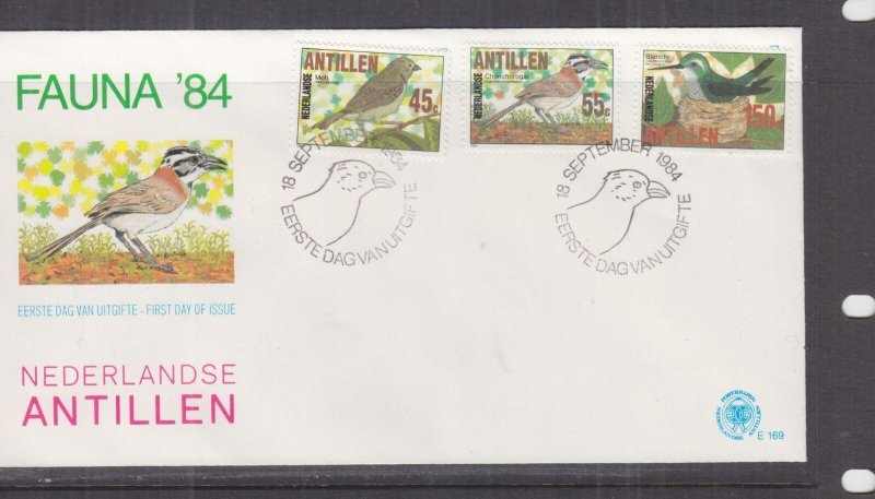 NETHERLANDS ANTILLES, 1984 BIRDS set of 3, unaddressed First Day cover 