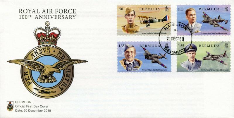 Bermuda 2018 FDC RAF Royal Air Force DeHavilland 4v Set Cover Aviation Stamps