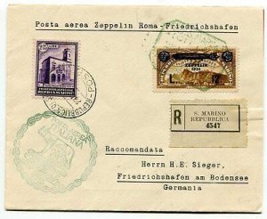 Air Mail Lire 12 Zeppelin + complementary on cover Racc. for Germany