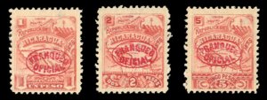 Nicaragua #O97-99 Cat$55+ (for hinged), 896 1p-5p, three values, never hinged