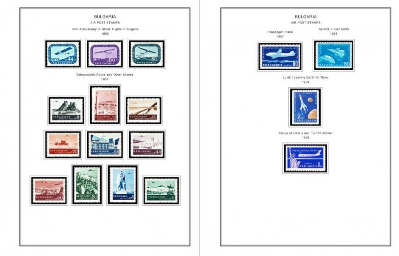 COLOR PRINTED BULGARIA AIRMAIL 1927-1989 STAMP ALBUM PAGES (20 ill. pages)