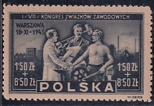 Poland 1945 Sc B42 Trade Unions Congress Warsaw United Industry Stamp MNH