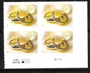 MNH Plate Block Wedding Rings SC 4397 @ face