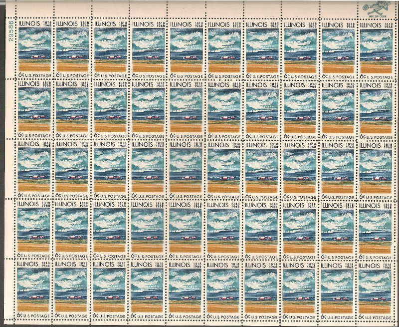 US Stamp 1968 6c Illinois Statehood - 50 Stamp Sheet - Scott #1339