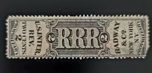 1867 Radway & Co. Medicine, Silk 2c U.S. Revenue RS193 Private Die, Proprietary