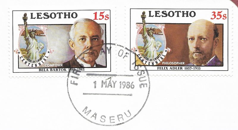 Statue of Liberty Lesotho #535-536. 1986  FDC with write up.