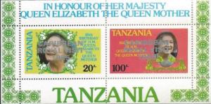 Tanzania 298a (mnh s/s) Queen Mother 85th birthday, ovptd (1986)