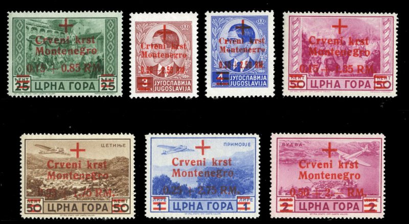 German WWII Occupation, Montenegro #Mi. 29-35 Cat€400, 1944 Red Cross, comp...