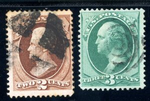 USAstamps Used FVF US 1870 Washington Bank Note Scott 135, 136 Grilled