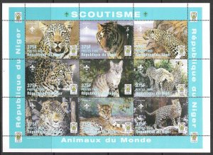 NIGER 1998 BIG CATS Leopards Tigers and Cat Sheet Sc 1005 MNH