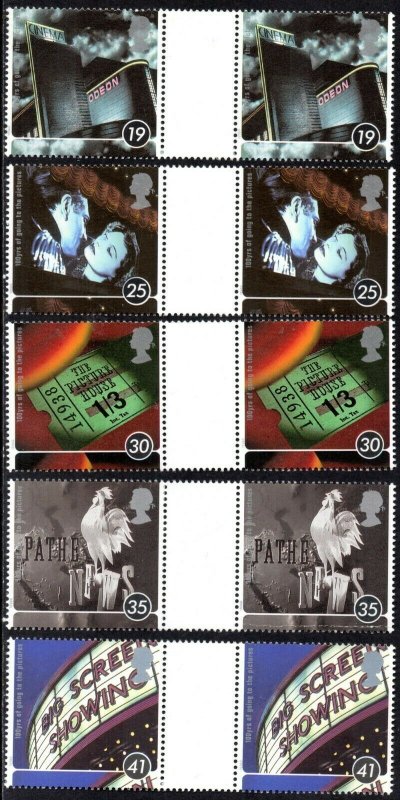 1996 Sg 1920/1924 Century of Cinema Gutter Pairs Set of 5 Unmounted Mint