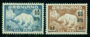 GREENLAND #39-40 (37-8) Polar Bear Ovpt set, og, NH, VF, Scott $76.00