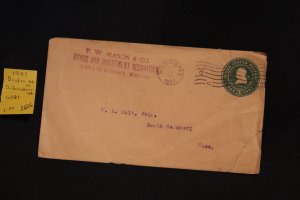 US U381 entire Boston MA to S. Gardner MA (#2606)