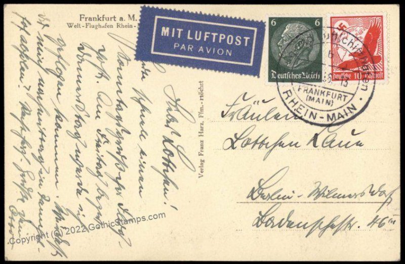 Germany 1936 Frankfurt Main Flughafen Airport Planes Airmail Stamp RPPC G64203