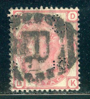 Great Britain Scott # 61, used, plate # 19/DK, num, perfin