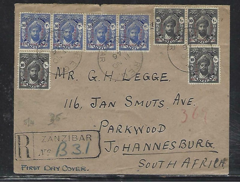 ZANZIBAR  (PP2608B)  1946  FDC COVER  PEACE  SET 4 SETS   REG TO SOUTH AFRICA