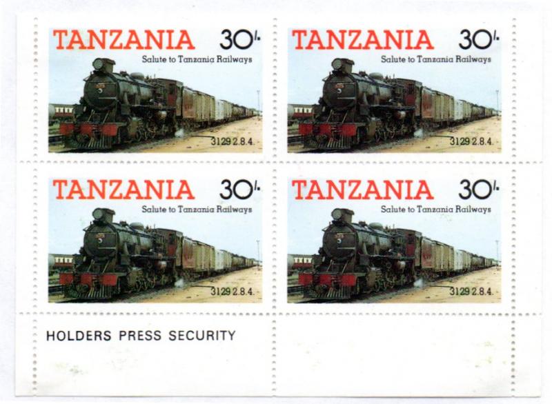 TANZANIA 274 MH BLOCK/4 SCV $2.20 BIN $1.10 TRAINS