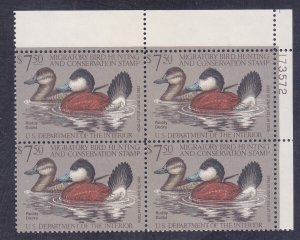 US RW48 MNH OG 1981 $7.50 Ruddy Ducks Duck Hunting Stamp Plate Block of 4