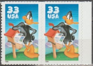 3307a, Pair(C) W/ Wave Die Cut on back-side. Daffy Duck MNH, .33 cent.