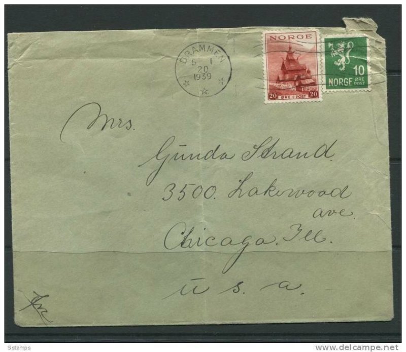 Norway 1939 Cover Drammen- USA