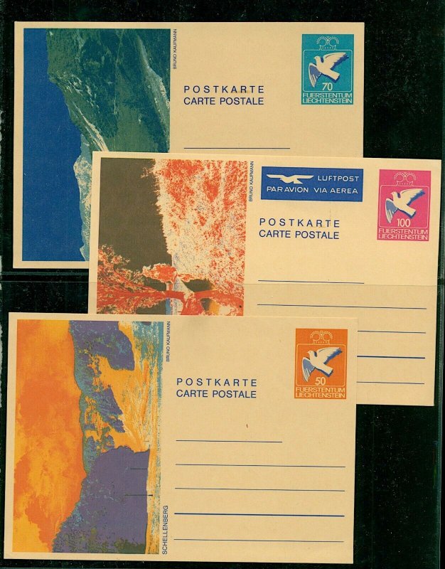 Leichtenstein 1987 trio of Dove illustrated views postal cards 50c Mint cards