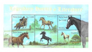 #26702 SIERRA LEONE 2001 FAUNA LEGENDARY HORSES AT LITERATURE MINISHEET MNH