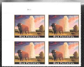 US  4379  MNH Plate Block  Old Faithful.  Buffalo