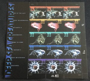 US #3439-3443 (3443a) MNH Sheet of 15 Deep Sea Creatures SCV $11.25 L24