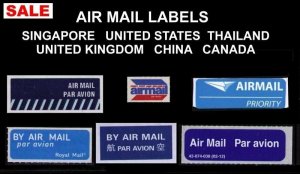 SALE AIR MAIL LABELS 6 DIFF FROM 6 DIFF COUNTRIES, NICE AIRMAIL LOT, CINDERELLA