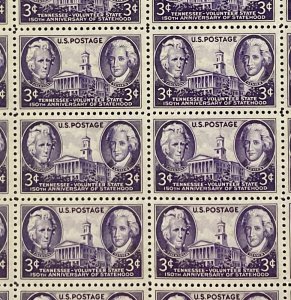 941  Tennessee Statehood Lot of 10 1/2 sheets  MNH 3 c Sheet of 50    1946