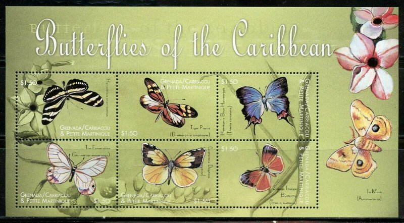 GRENADA GRENADINES BUTTERFLIES OF THE CARIBBEAN SHEET  MINT NH 