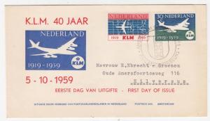 NETHERLANDS, 1959 40th. Anniversary KLM pair, on Illustrated First Day cover.