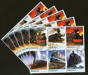 Angola 2000 Steam Locomotive Railway Train Transport Setenant BLK/6 Cancelled...