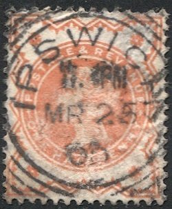 GB 1887 Sc 111  1/2d  QV VF, Ipswich Square Circle postmark/cancel