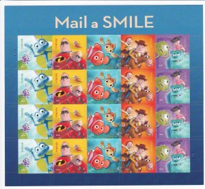 U.S.: Sc #4677-81, Disney-Pixar Mail a Smile Forever, Sheet of 20, MNH