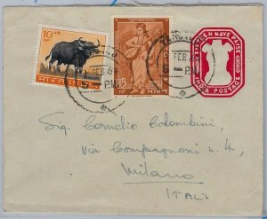 39629 - INDIA - POSTAL STATIONERY COVER with added stamps to ITALY 1964-