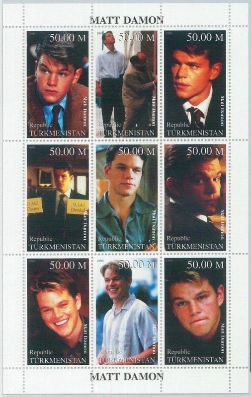 M1942 - TURKMENISTAN, 1999 MINIATURE SHEET: Matt Damon, Cinema, Hollywood