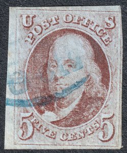 #1 Used, F-VF, Nearly 4 margins, blue town cancel (CV $475) (CV $350 - ID3673...