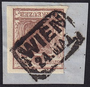 Austria - 1850 - Scott #4 - used on piece -  Type I - WIEN box pmk