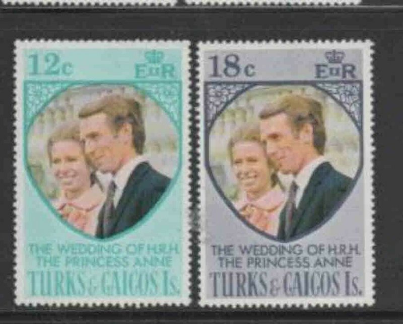 TURKS & CAICOS ISLANDS #286-287 1973 PRINCESS ANNE WEDDING MINT VF NH O.G