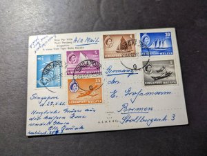 1960 British Malaya Airmail Postcard Cover Singapore to Bremen Germany