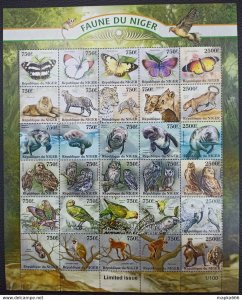 QW01 2013 NIGER BUTTERFLIES BIRDS OWLS PARROTS WILD CATS FAUNA ! UNIQUE SH MNH