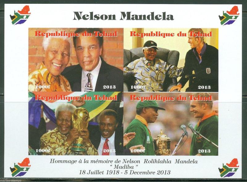 CHAD 2013 MEMORIAL TRIBUTE TO NELSON MANDELA SHEET  III WITH MUHAMMAD ALI IMPRF