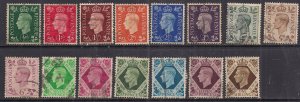 GB 1937 - 47 KGV1 Set of 15 used stamps SG 462 - 475 ( L123 )