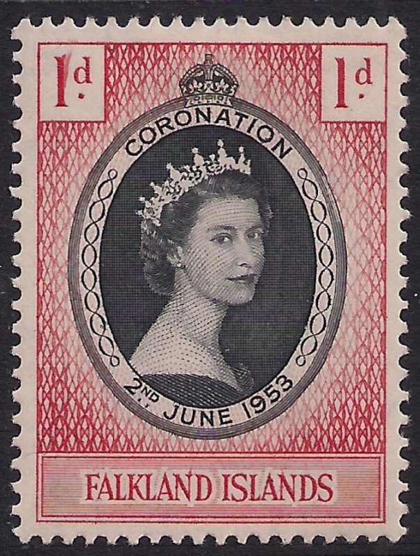 Falkland Islands 1953 QE2 1d Coronation MM SG 186 ( D1288 )
