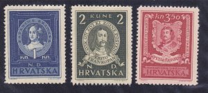 Croatia 56-58 MNH 1943 Portrait Set of 3 Very Fine